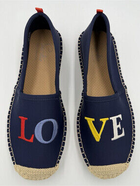 Sea Star Beachwear LOVE Espadrille Water Shoes Navy Womens Size 10 Embroidered